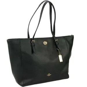 バッグ COACH Signature Turnlock Tote Bag Black COACH Women's Turn-lock Chain Tote Bag Black Pebble Leather